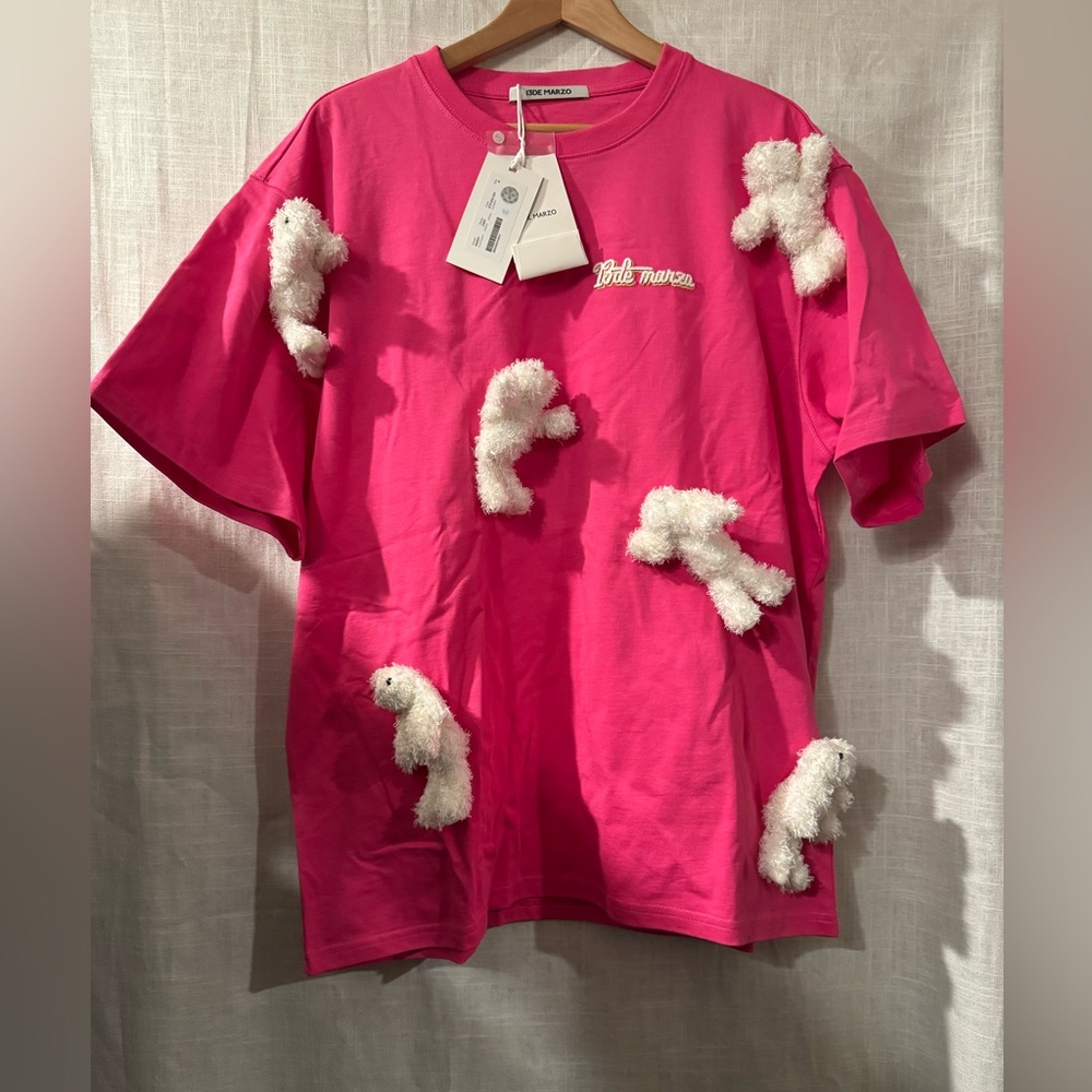 13 De Marzo Vibrant Pink Kids Tee with Plush Details